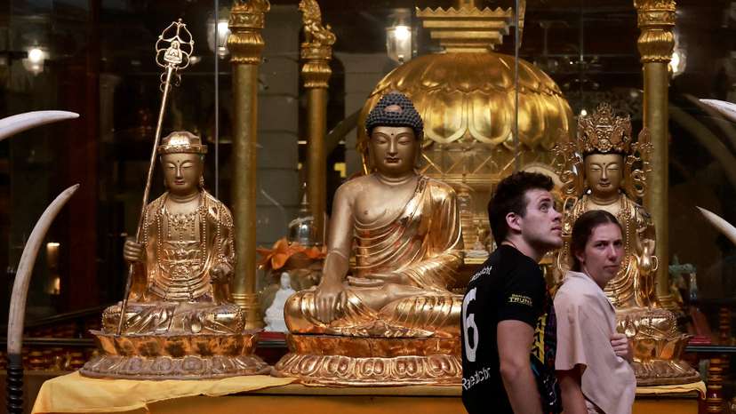 Tourists visit Gangaramaya Buddhist temple in Colombo