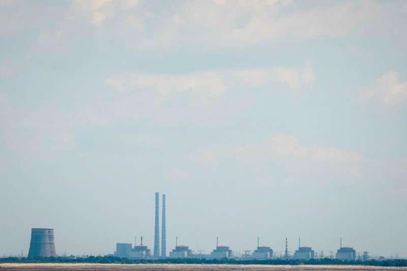 View shows Zaporizhzhia Nuclear Power Plant from the bank of Kakhovka Reservoir in Nikopol