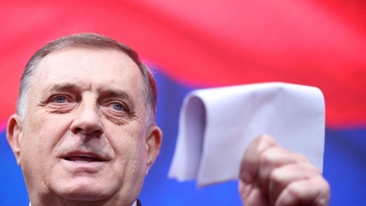 President of Republika Srpska (Serb Republic) Milorad Dodik addresses his supporters, in Banja Luka