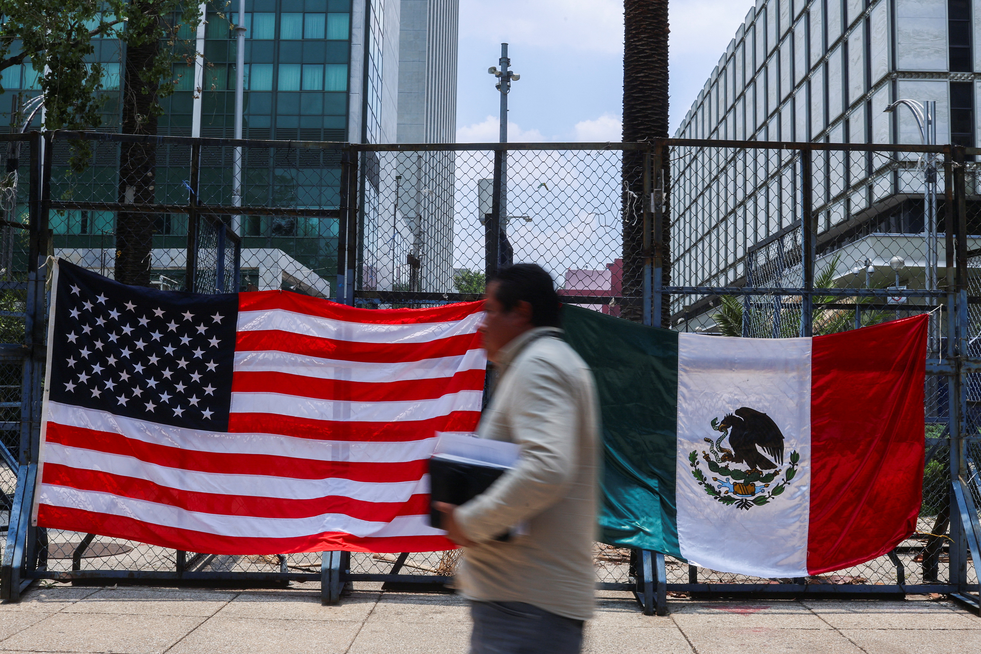 Protest outside the U.S. Embassy in Mexico City in support of the L.A. protests