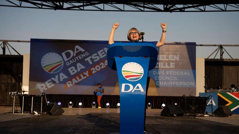 Helen Zille, Chairperson of the Federal Council of the Democratic Alliance, addresses supporters at an election rally in Soweto