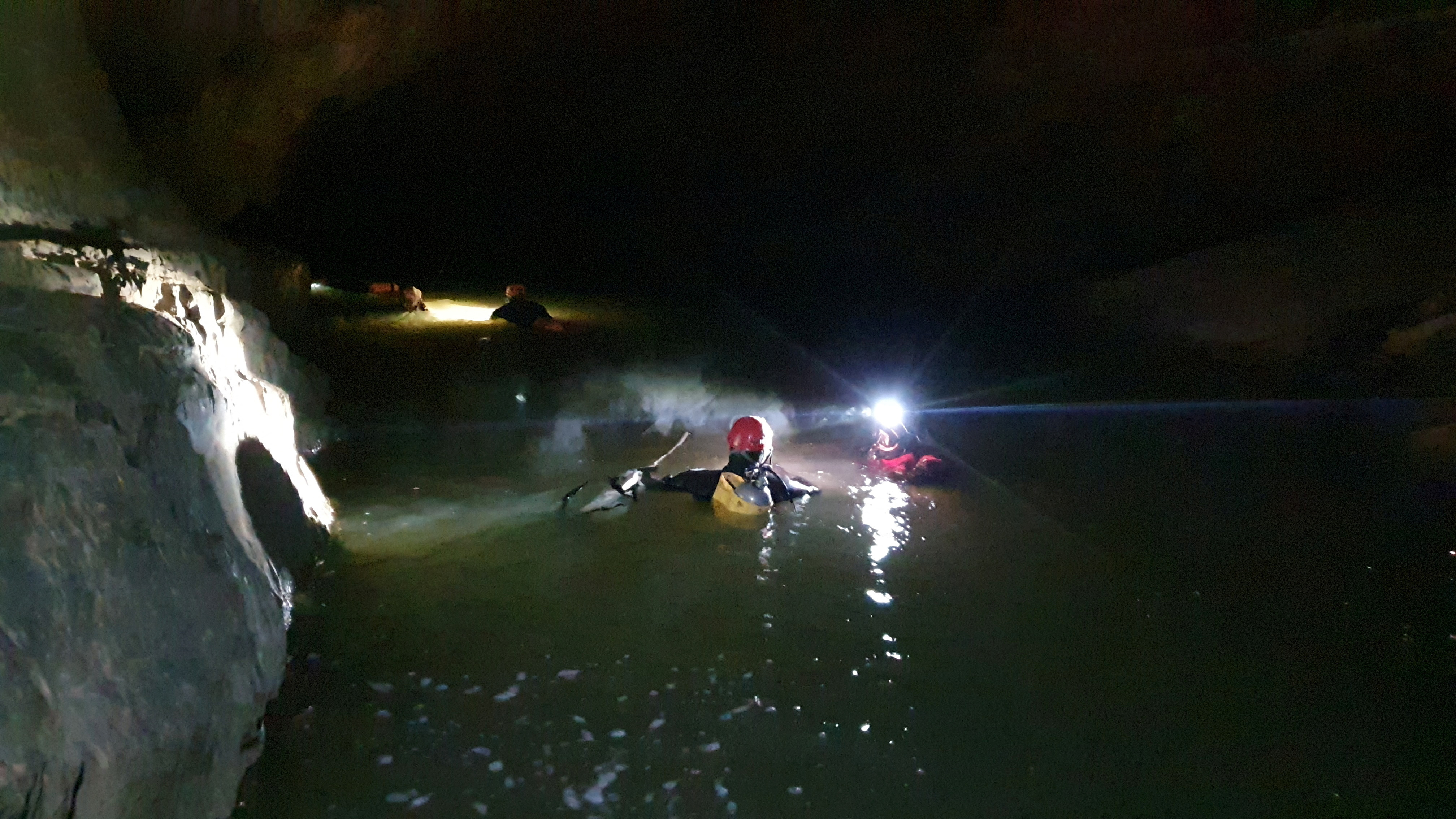 Rescue operation to reach five people trapped in the cave after heavy rainfall, in Bloska Polica