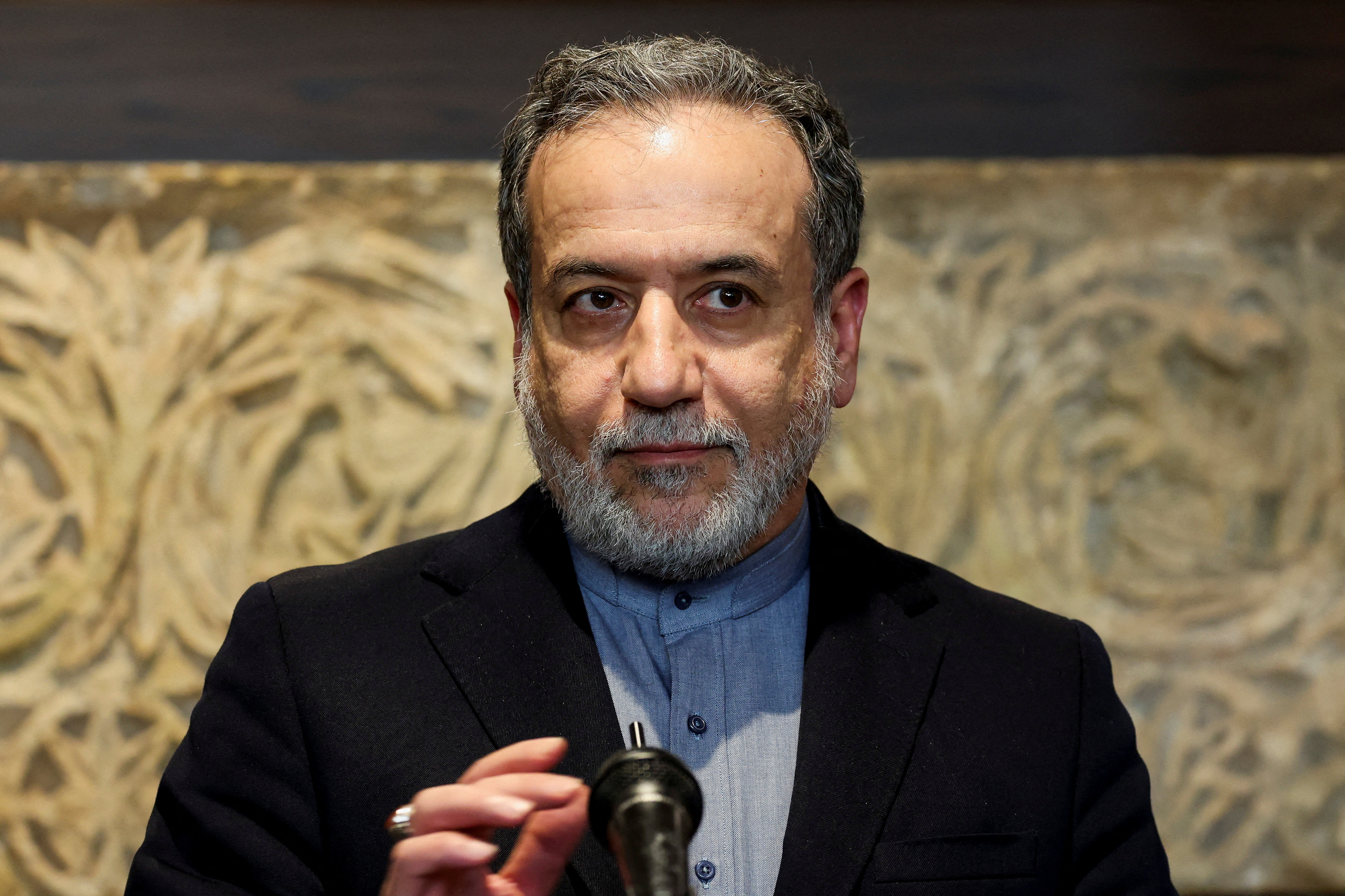 FILE PHOTO: Iranian Foreign Minister Abbas Araqchi speaks to the media in Beirut