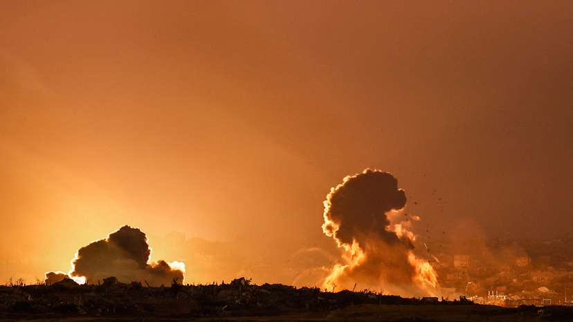Smoke rises in Gaza after Israeli airstrikes as seen from the Israeli side of the Israel-Gaza border