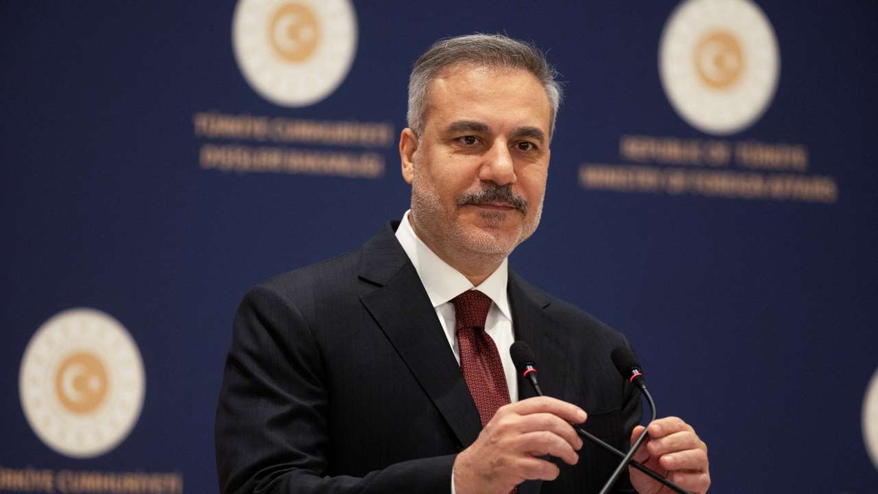 Turkish Foreign Minister Hakan Fidan speaks during a press conference in Istanbul