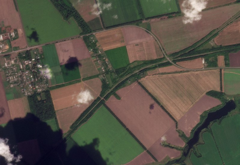 A satellite image of an area before a trench was dug in Lgov