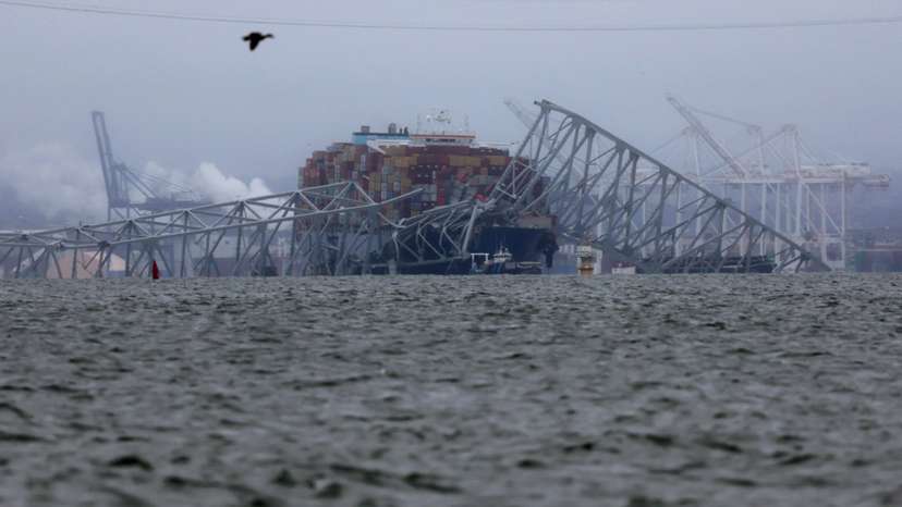 The site of the collapsed Francis Scott Key Bridge in the Patapsco River in Baltimore