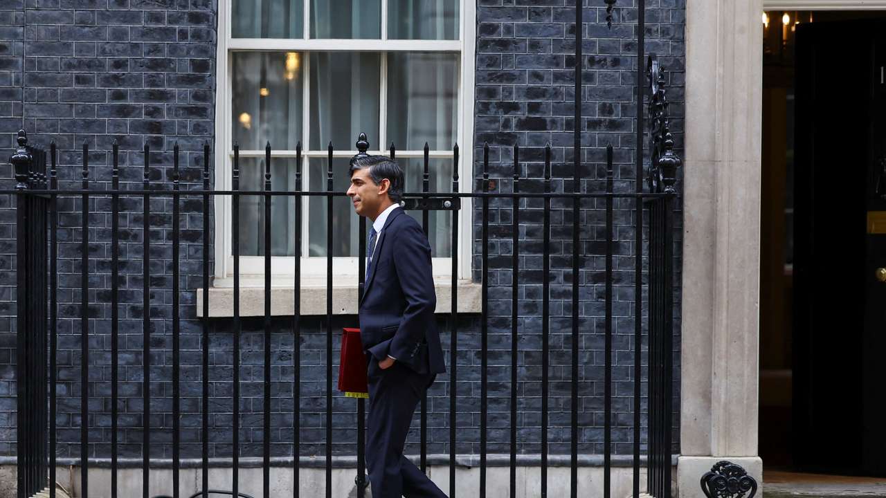 British Prime Minister Rishi Sunak leaves Downing Street in London