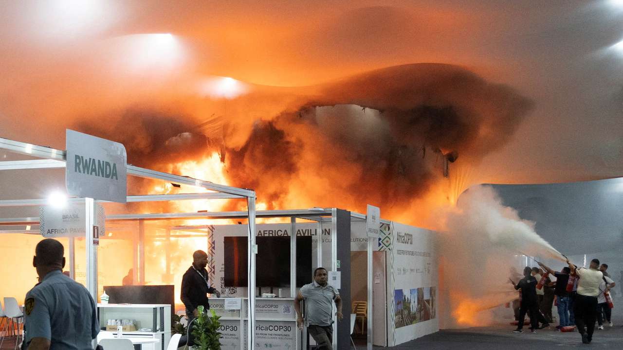 Fire at the Pavilion of Countries in the Blue Zone at the United Nations Climate Change Conference (COP30) in Belem