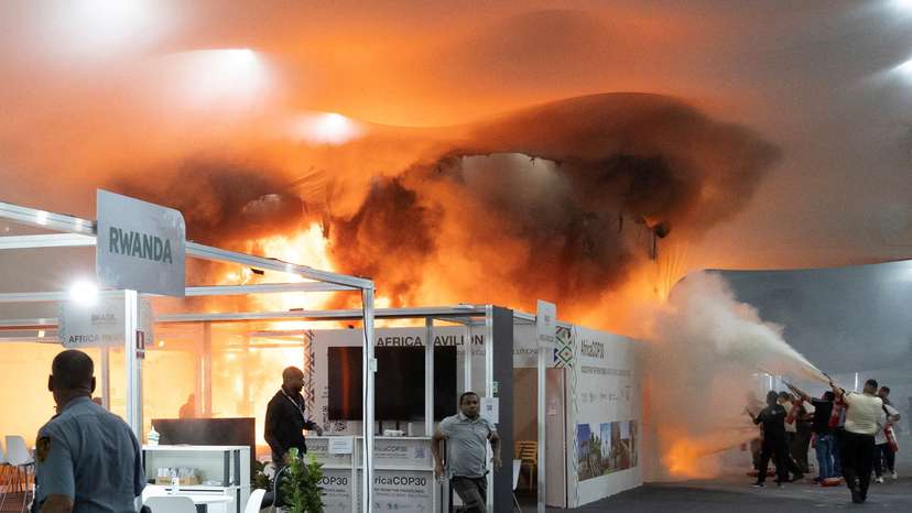 Fire at the Pavilion of Countries in the Blue Zone at the United Nations Climate Change Conference (COP30) in Belem