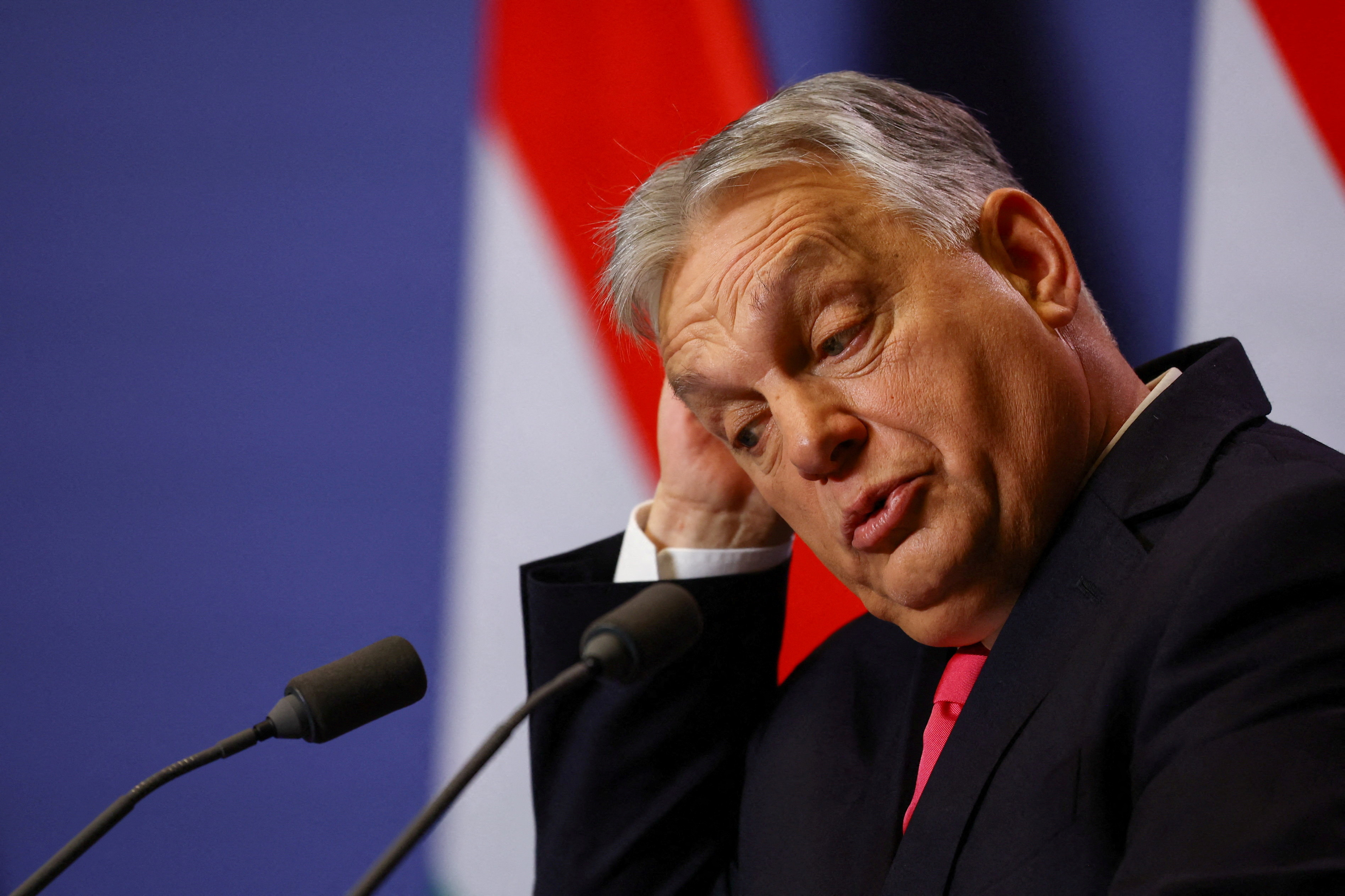 FILE PHOTO: Hungarian Prime Minister Viktor Orban holds an international press conference in Budapest