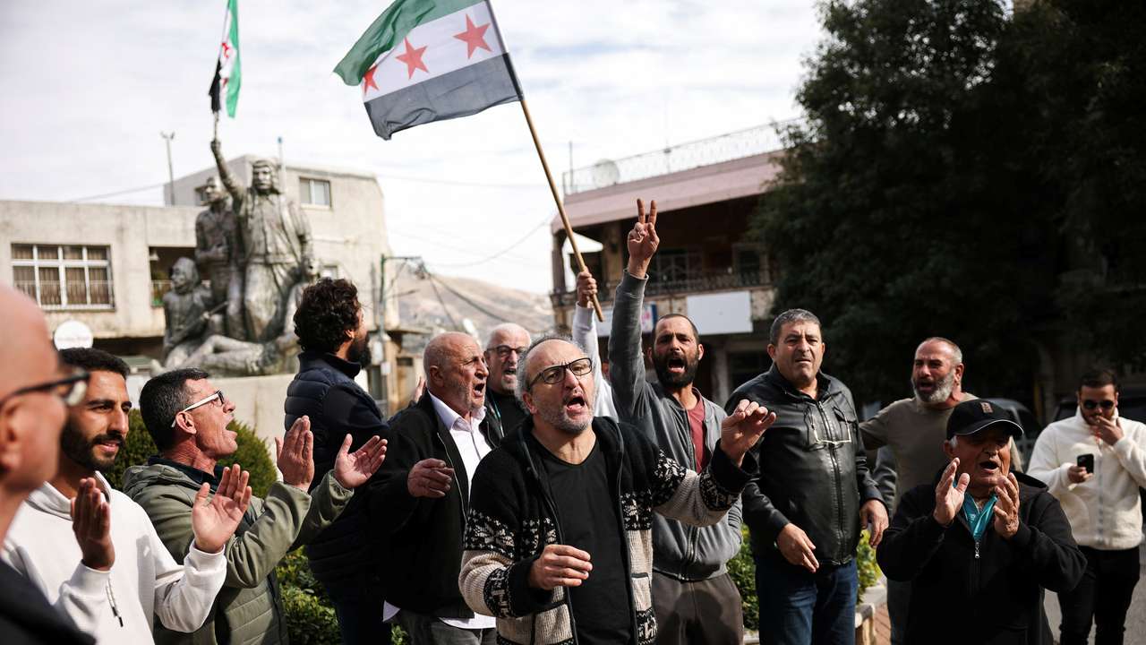 People celebrate, after Syrian rebels announced that they have ousted President Bashar al-Assad, in Majdal Shams