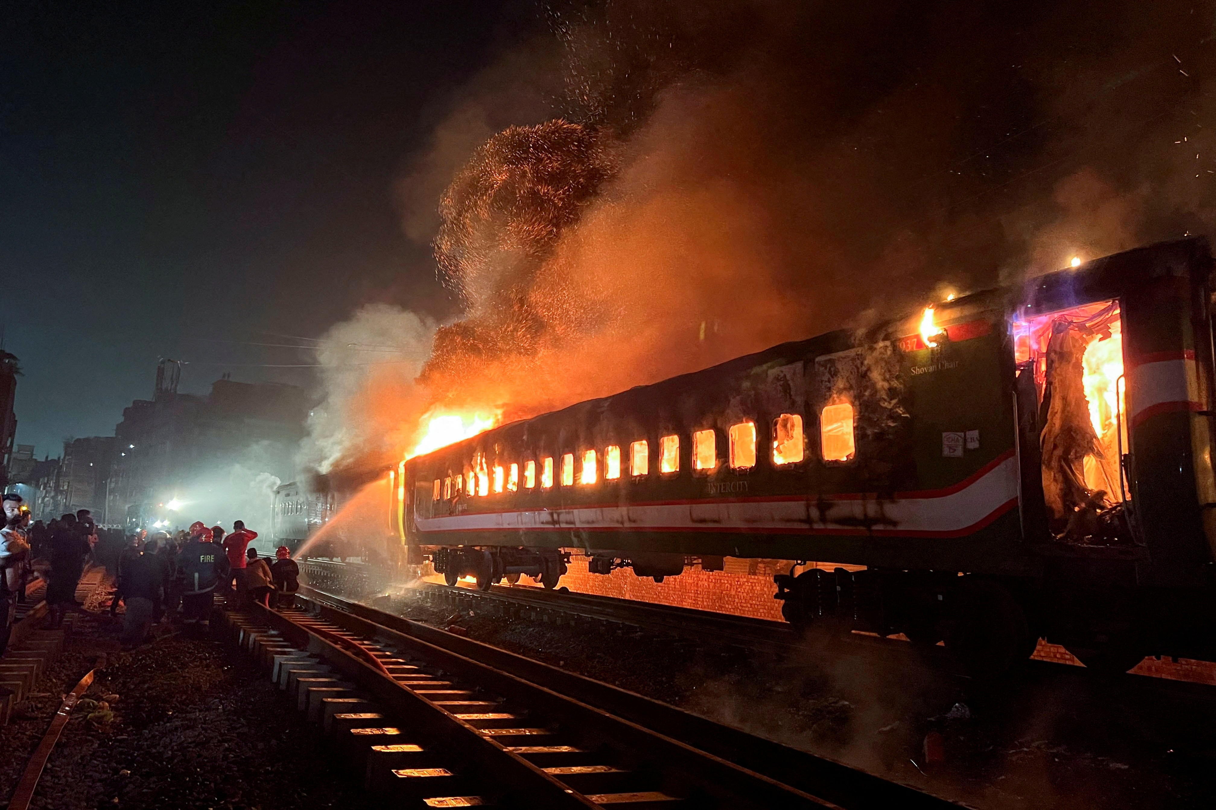 A passenger train caught on fire ahead of the general election in Dhaka