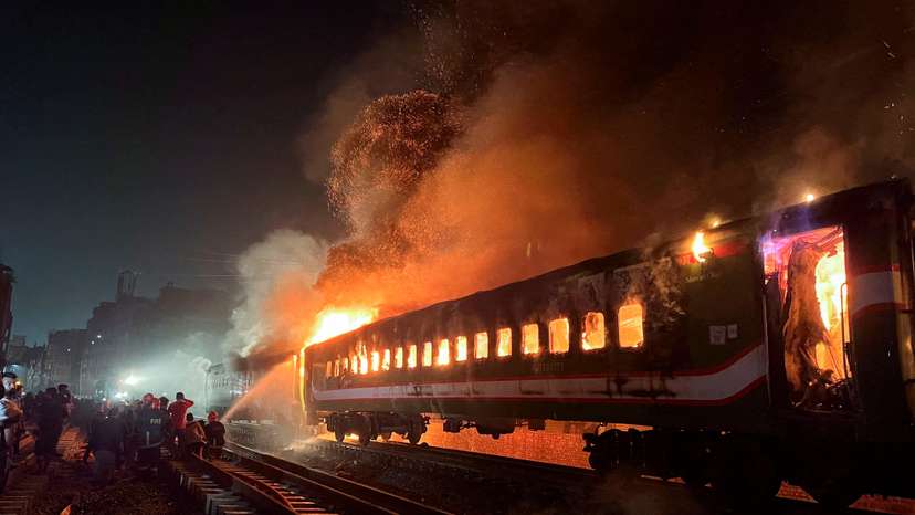 A passenger train caught on fire ahead of the general election in Dhaka