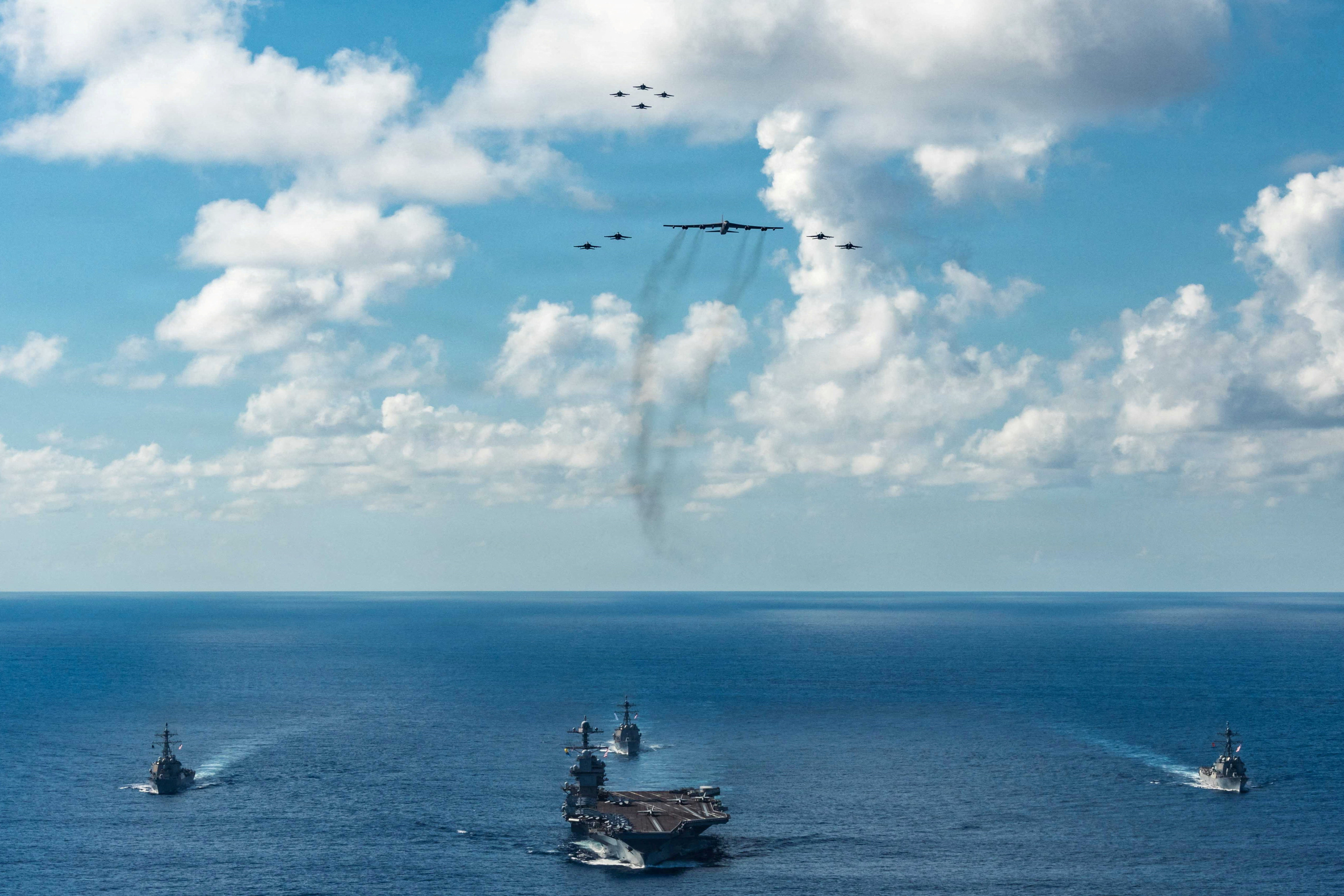 FILE PHOTO: Gerald R. Ford Carrier Strike Group sails with U.S. Air Force B-52 Joint Operations