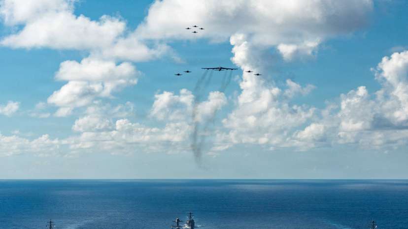 FILE PHOTO: Gerald R. Ford Carrier Strike Group sails with U.S. Air Force B-52 Joint Operations