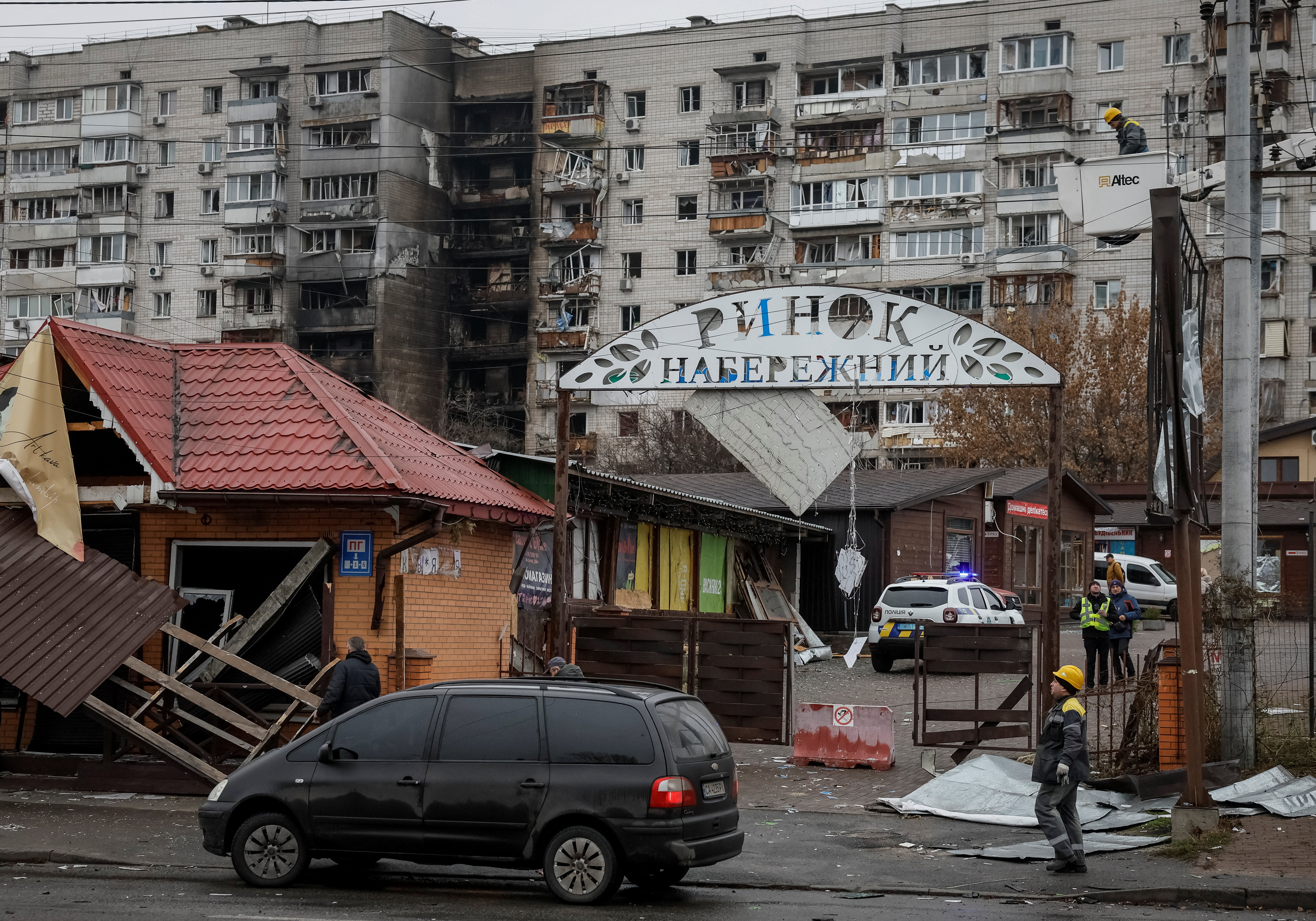 Aftermath of a Russian missile and drone attack in Vyshhorod