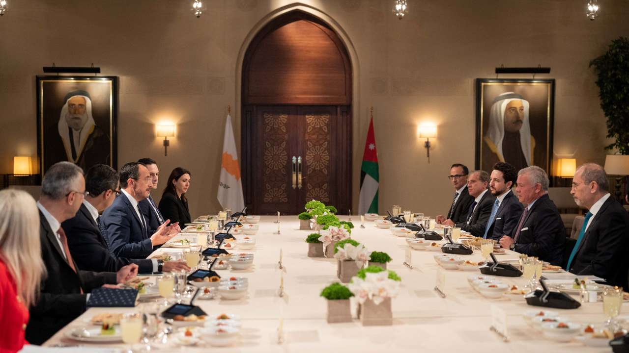 Jordan's King Abdullah II and Crown Prince Hussein meet with Cyprus President Nikos Christodoulides in Amman