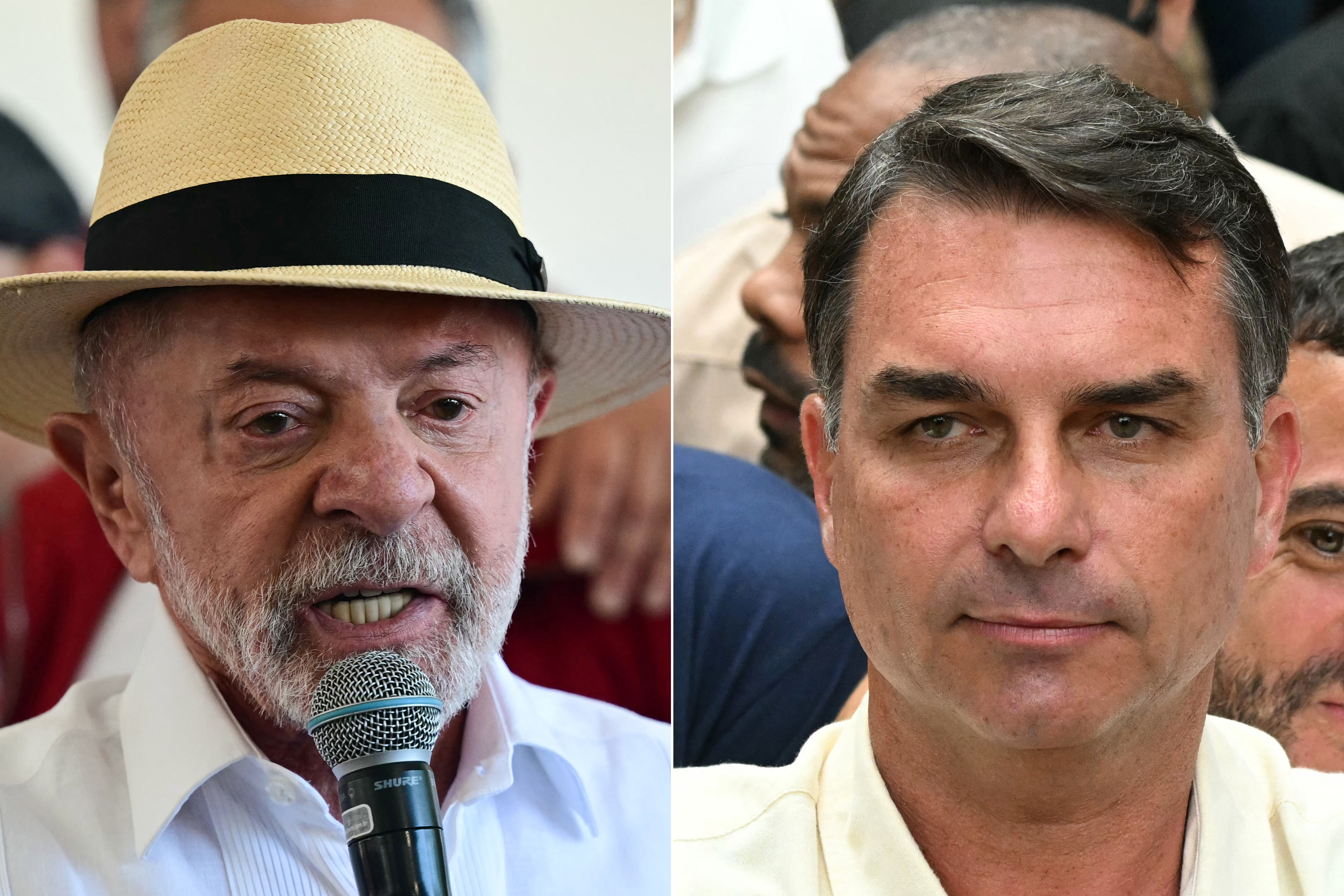 O presidente Lula (PT) e o senador Flávio Bolsonaro (PL)