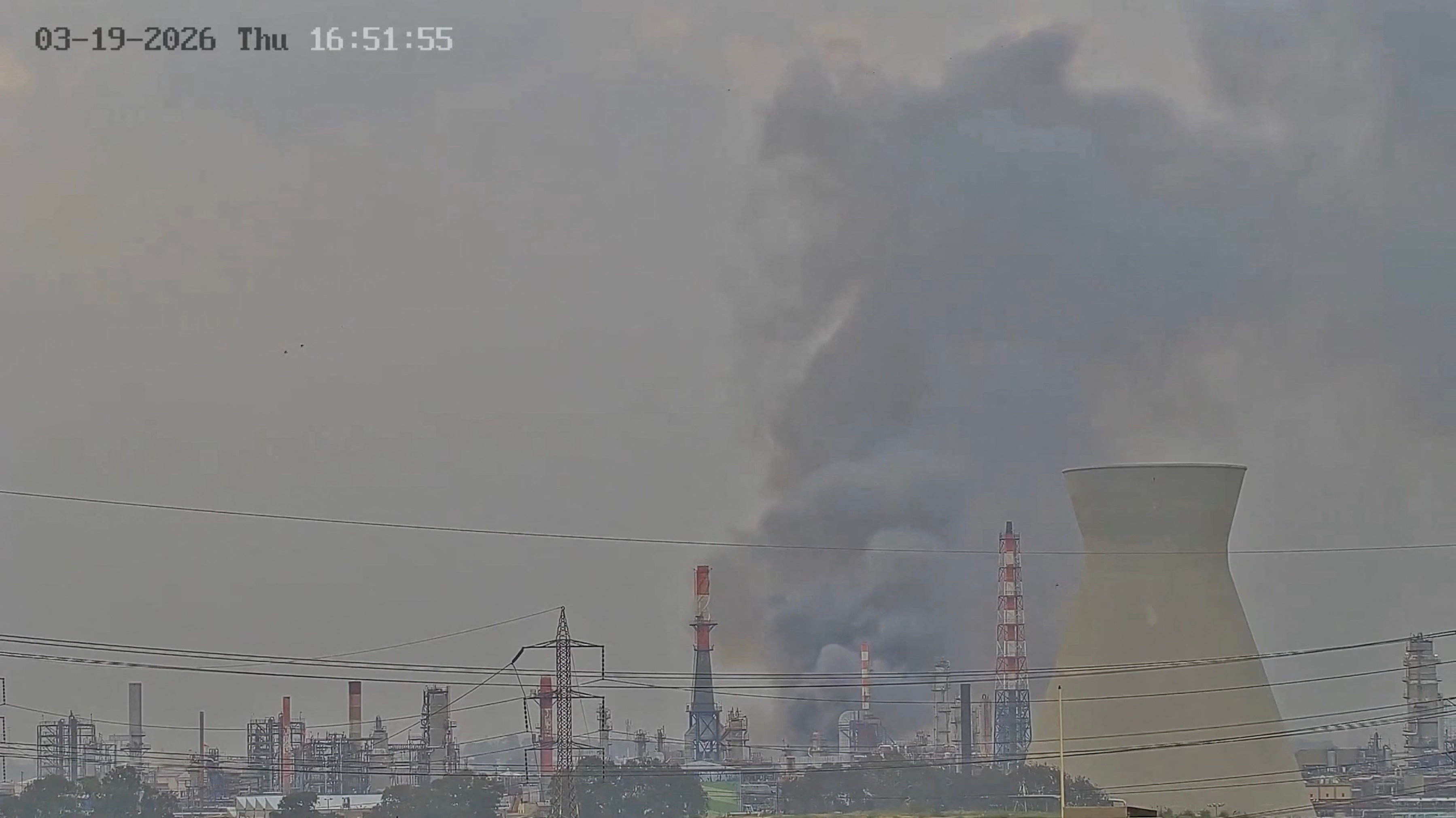 CCTV footage shows smoke rising from Israel's Haifa refinery after a reported Iranian attack