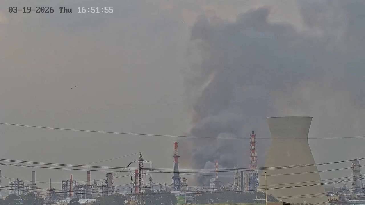 CCTV footage shows smoke rising from Israel's Haifa refinery after a reported Iranian attack