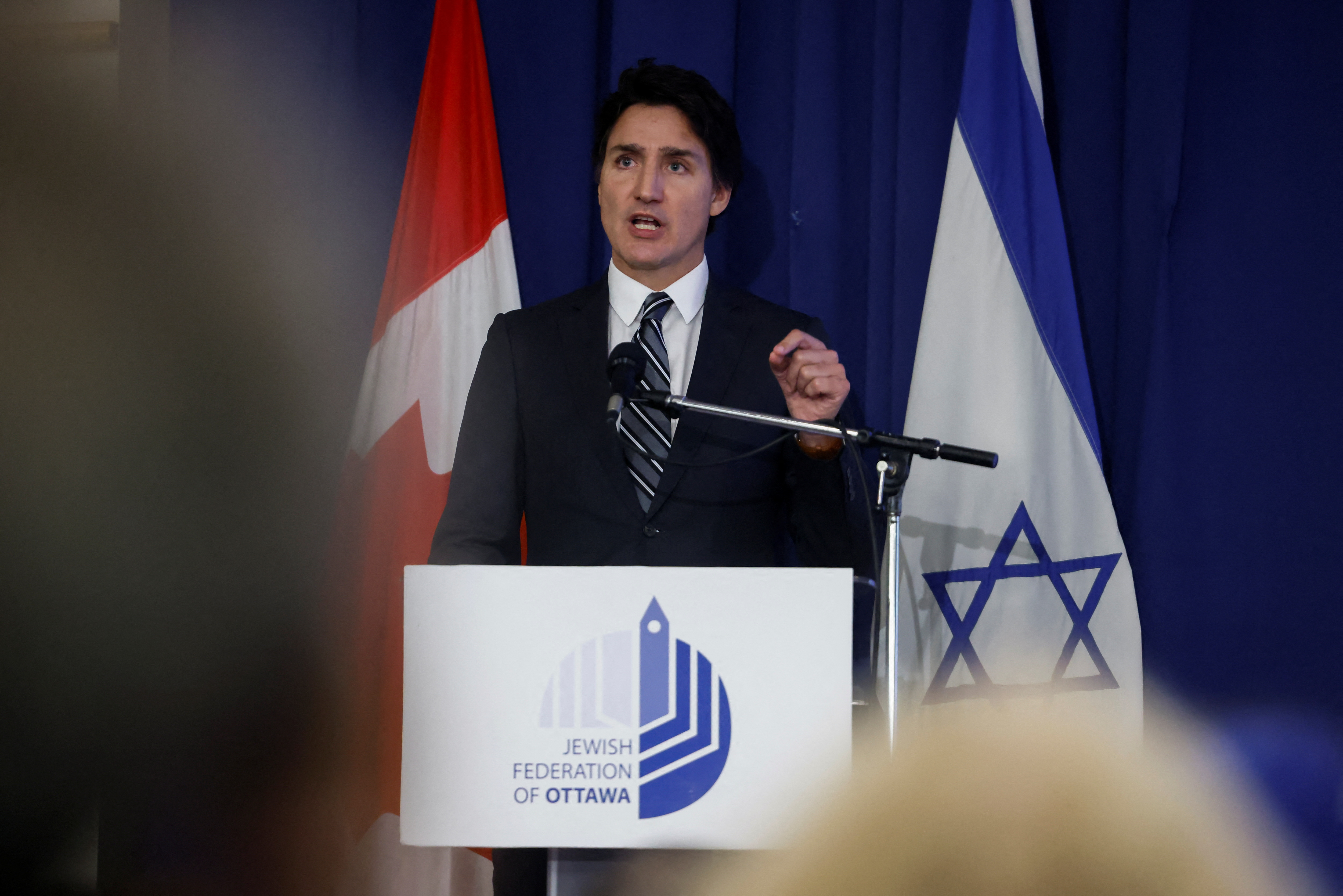 Canada's PM Trudeau attends a pro-Israel rally at the Soloway Jewish Community Centre in Ottawa