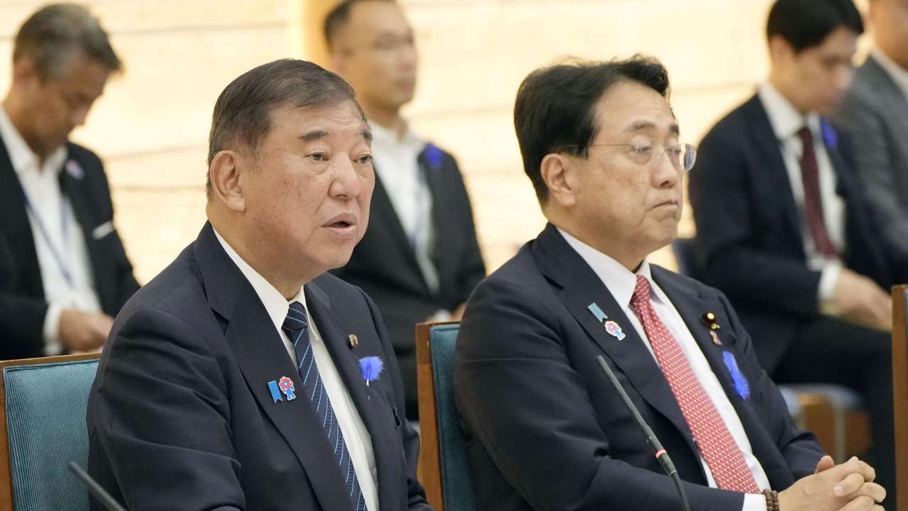 Japan's Prime Minister Shigeru Ishiba speaks during a meeting with cabinet ministers to discuss Japan's strategy in dealing with U.S. tariffs, in Tokyo