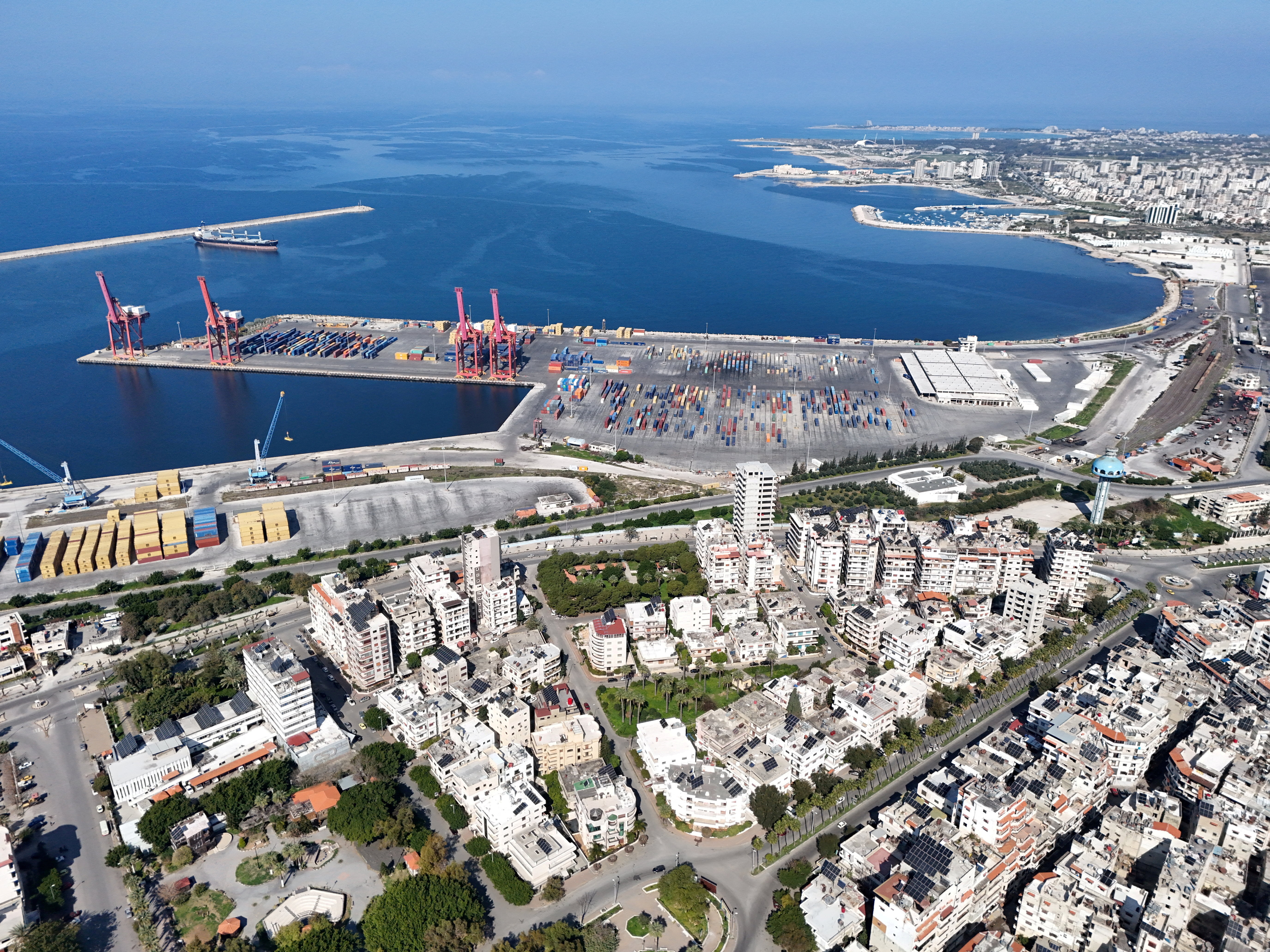 FILE PHOTO: A drone view shows the port of the coastal city of Latakia