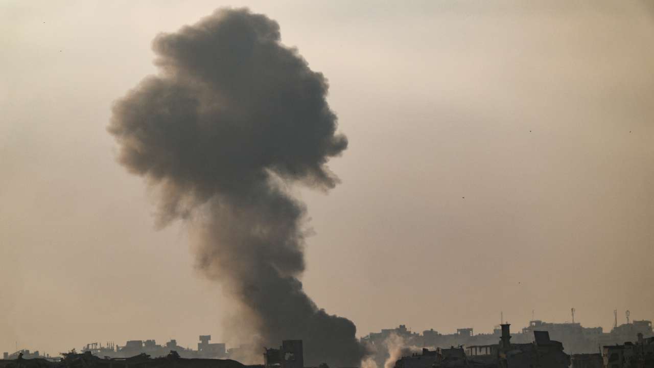 Smoke rises from Gaza after an explosion