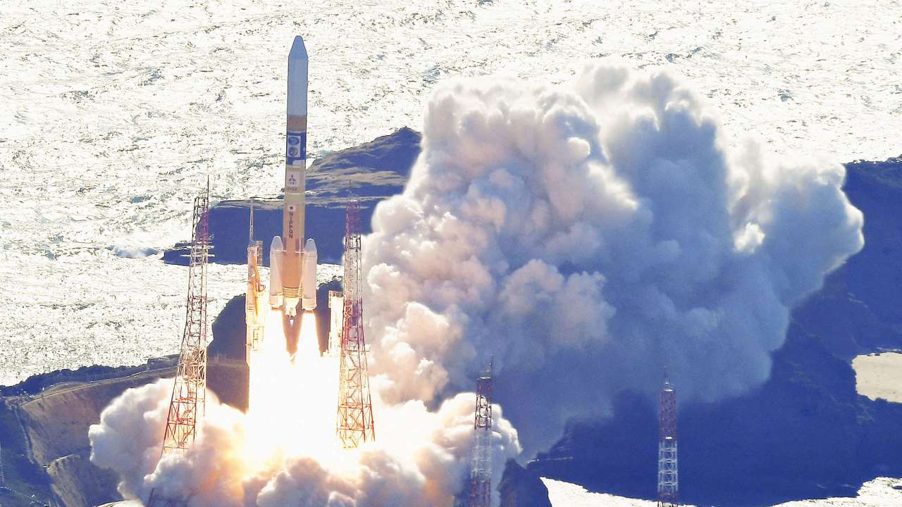 H-IIA rocket carrying the national space agency's moon lander is launched at Tanegashima Space Center on the southwestern island of Tanegashima
