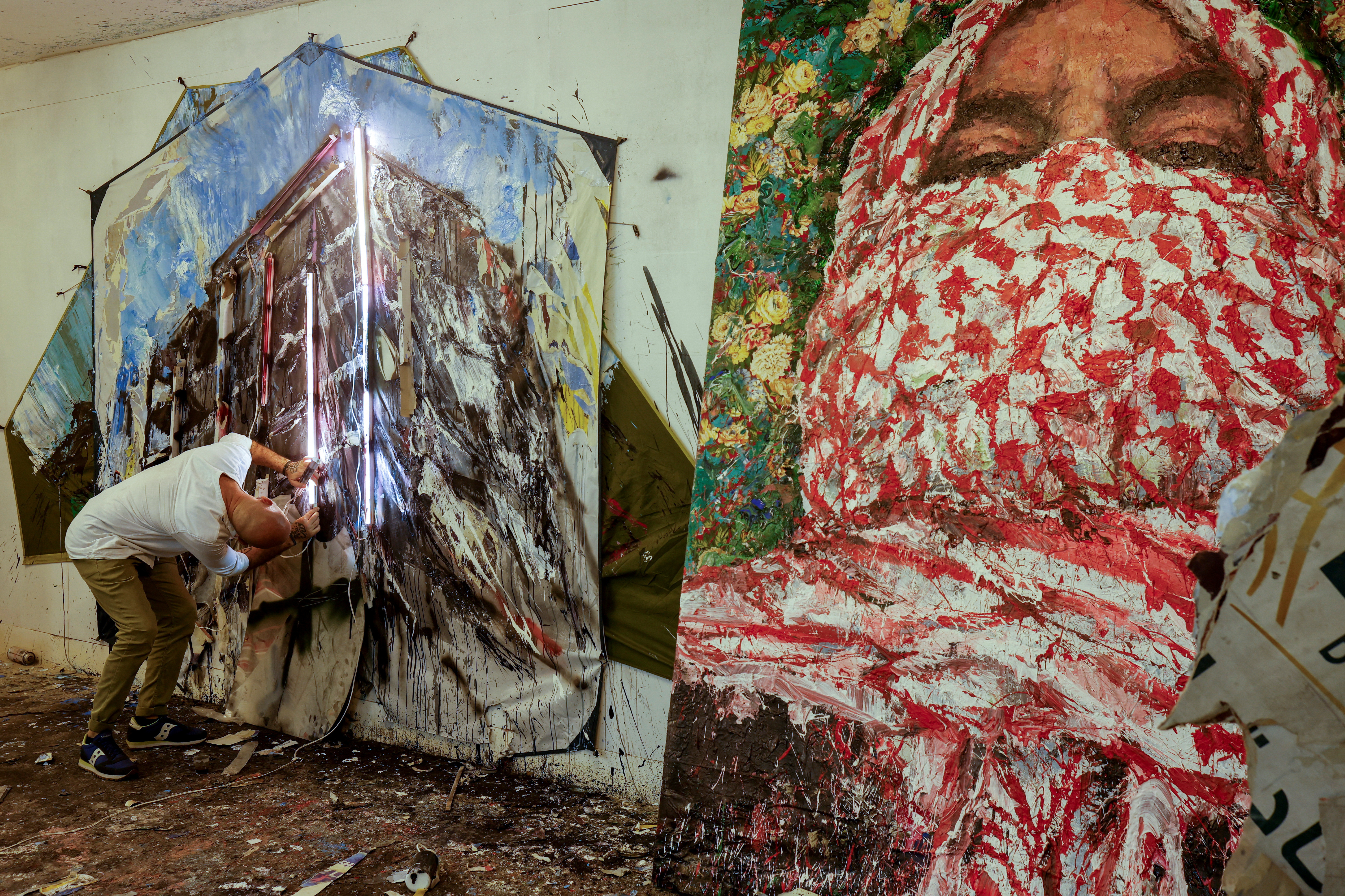Lebanese artist Ayman Baalbaki, 48, works in his studio in Beirut