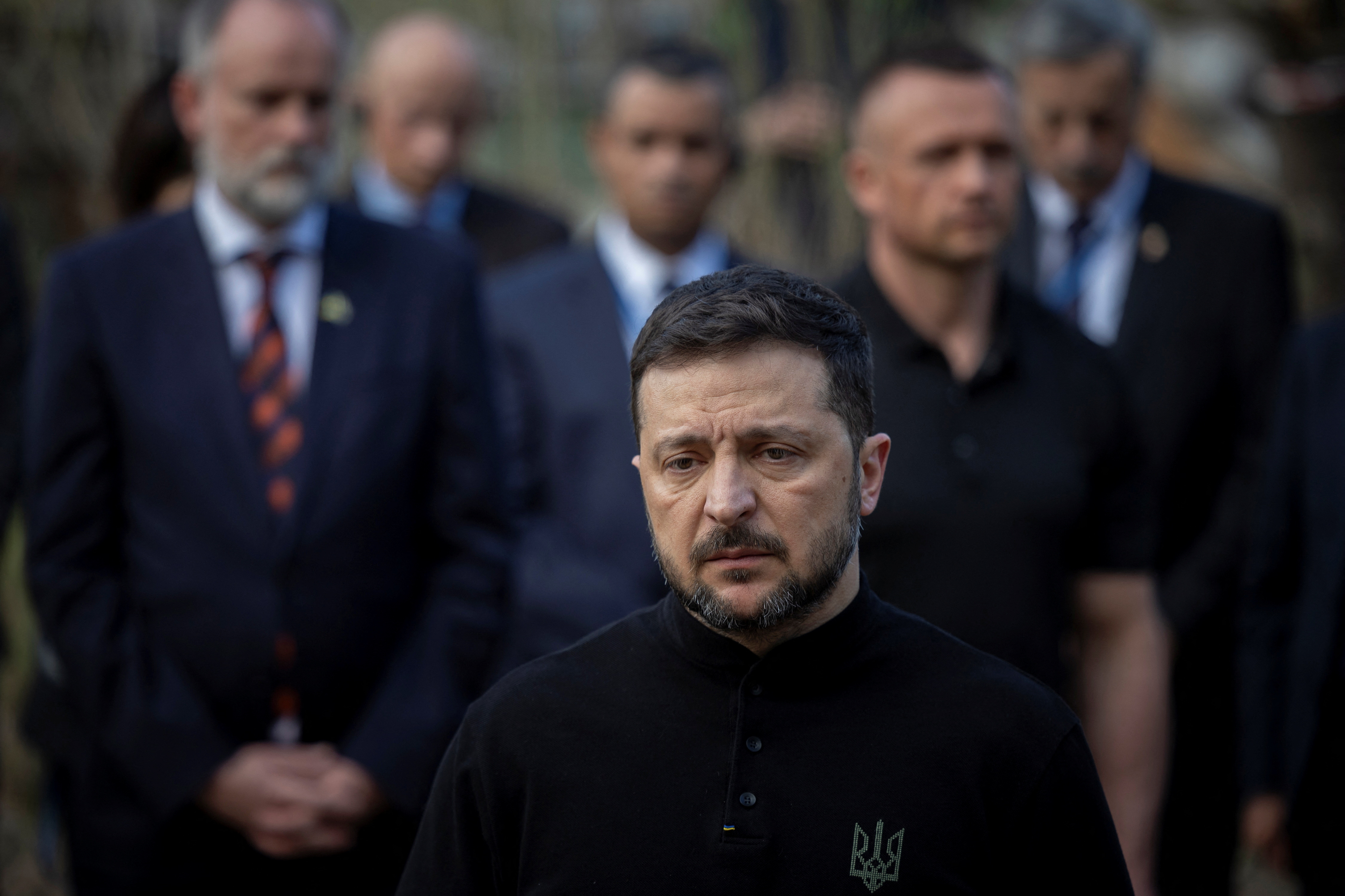Ukraine’s President Volodymyr Zelenskiy visits site of Russian missile strike on a a residential area in Kyiv