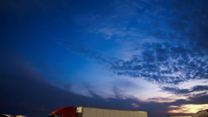Cargo trucks remain in a parking lot in Ciudad Juarez