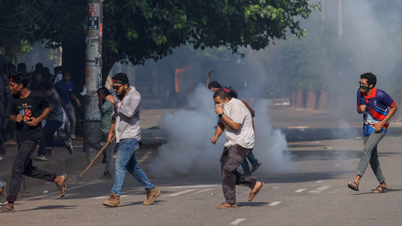 Anti-quota protesters join in a coffin rally at the University of Dhaka, in Dhaka