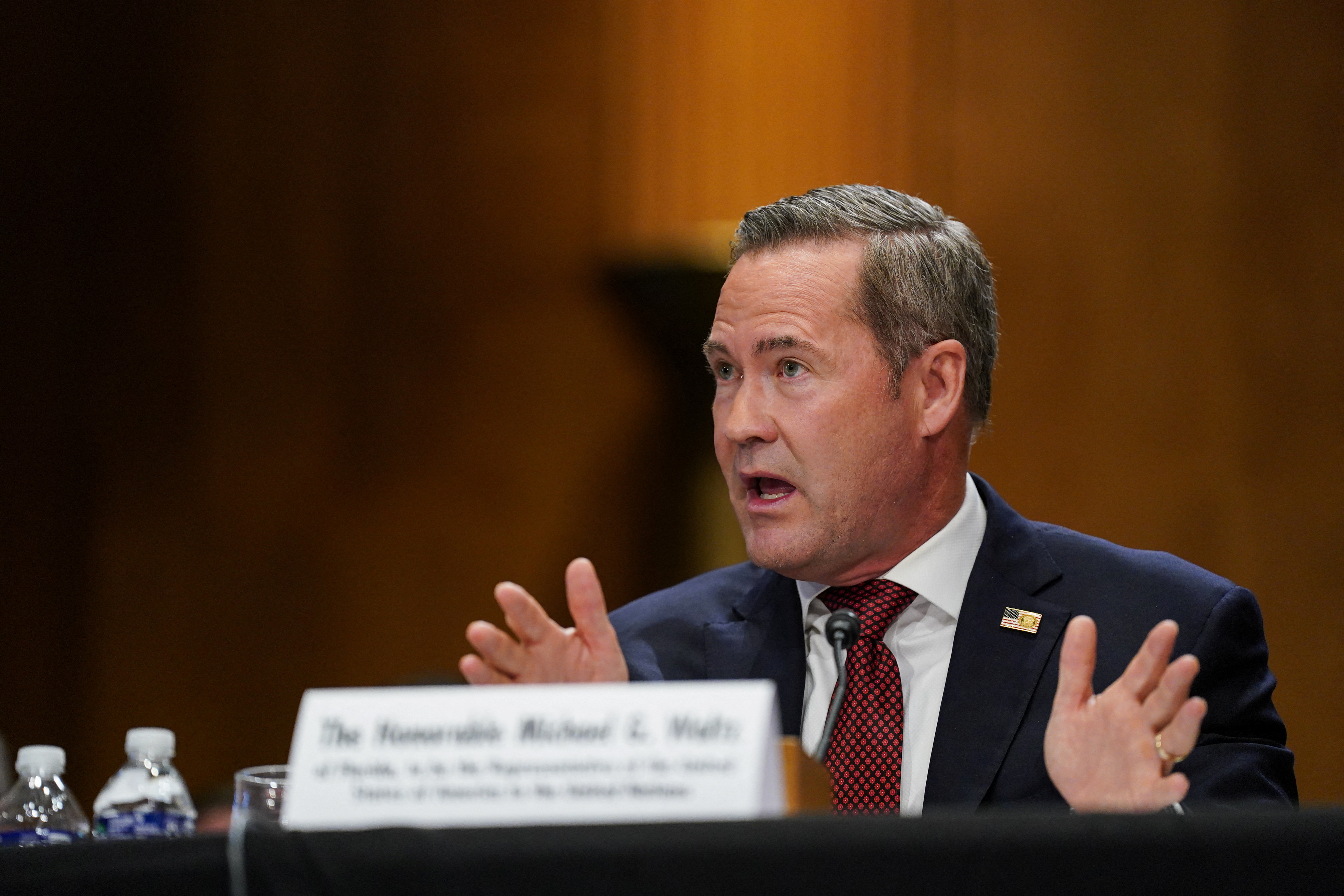 Former National Security adviser Mike Waltz, sits to testify before a Senate Foreign Relations Committee confirmation hearing on Capitol Hill