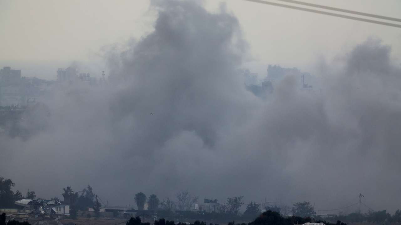 Smoke rises after an explosion in northern Gaza, as seen from southern Israel