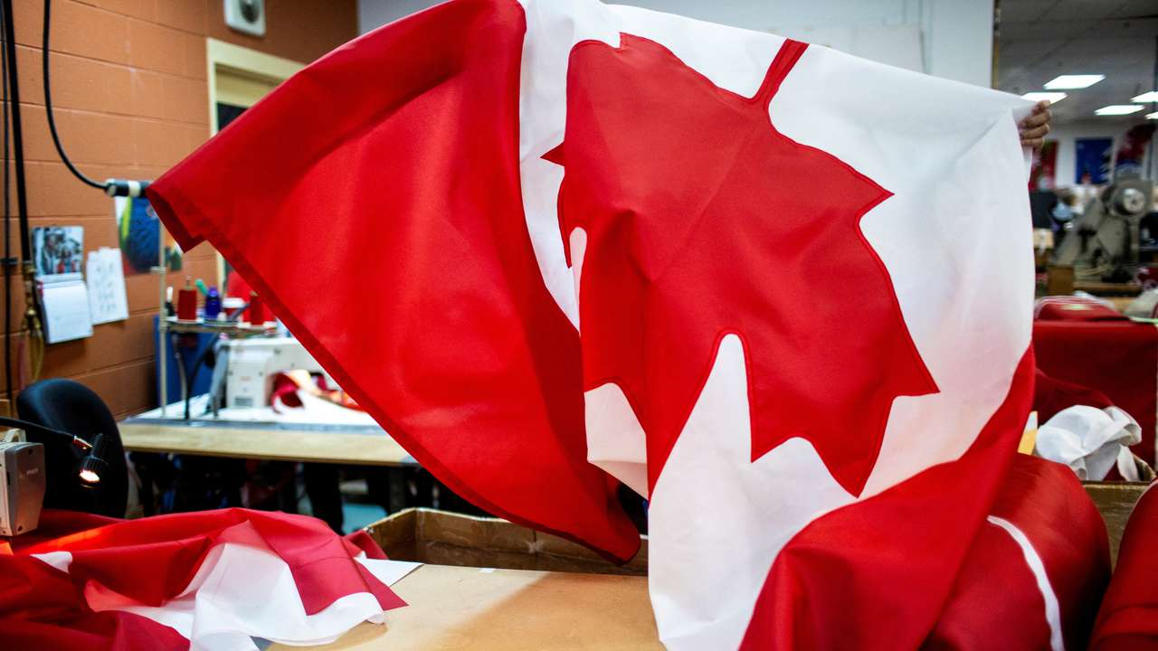 Canadian flags are manufactured in Barrie
