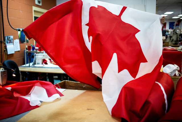 Canadian flags are manufactured in Barrie