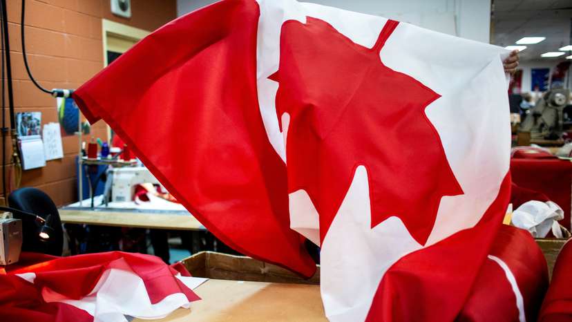 Canadian flags are manufactured in Barrie