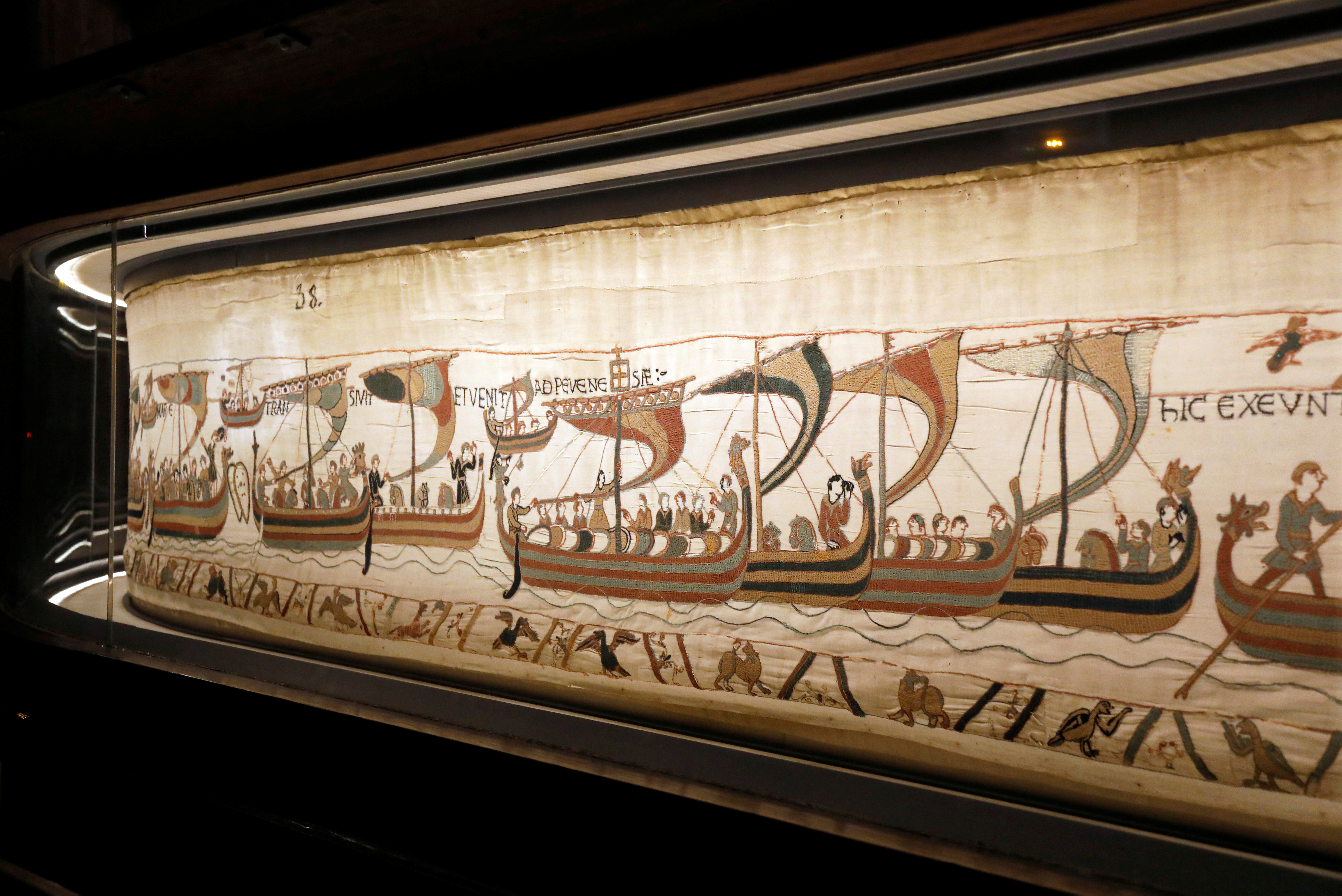 A close-up view of the Bayeux Tapestry