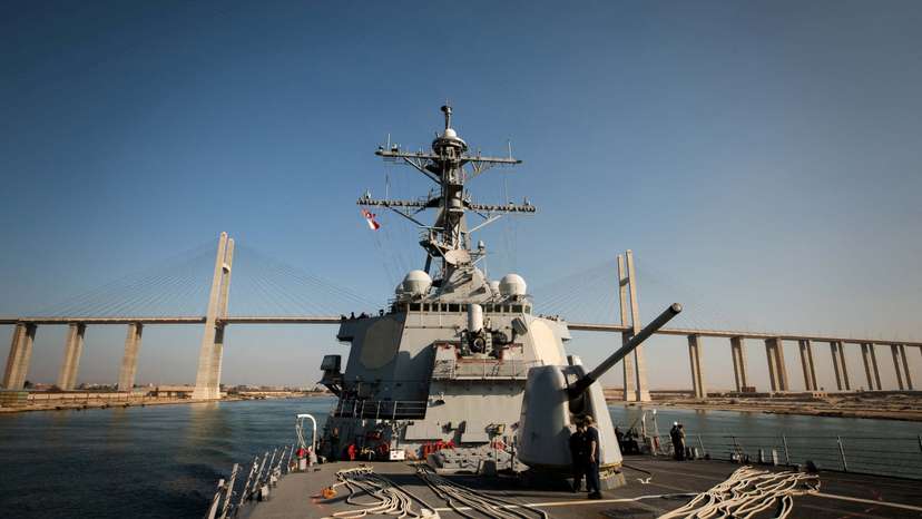 FILE PHOTO: U.S. Navy Arleigh Burke-class guided-missile destroyer USS Carney transits the Suez Canal