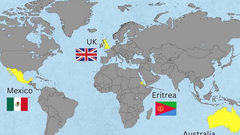 This map highlights countries that do not have a legally declared official language, even though