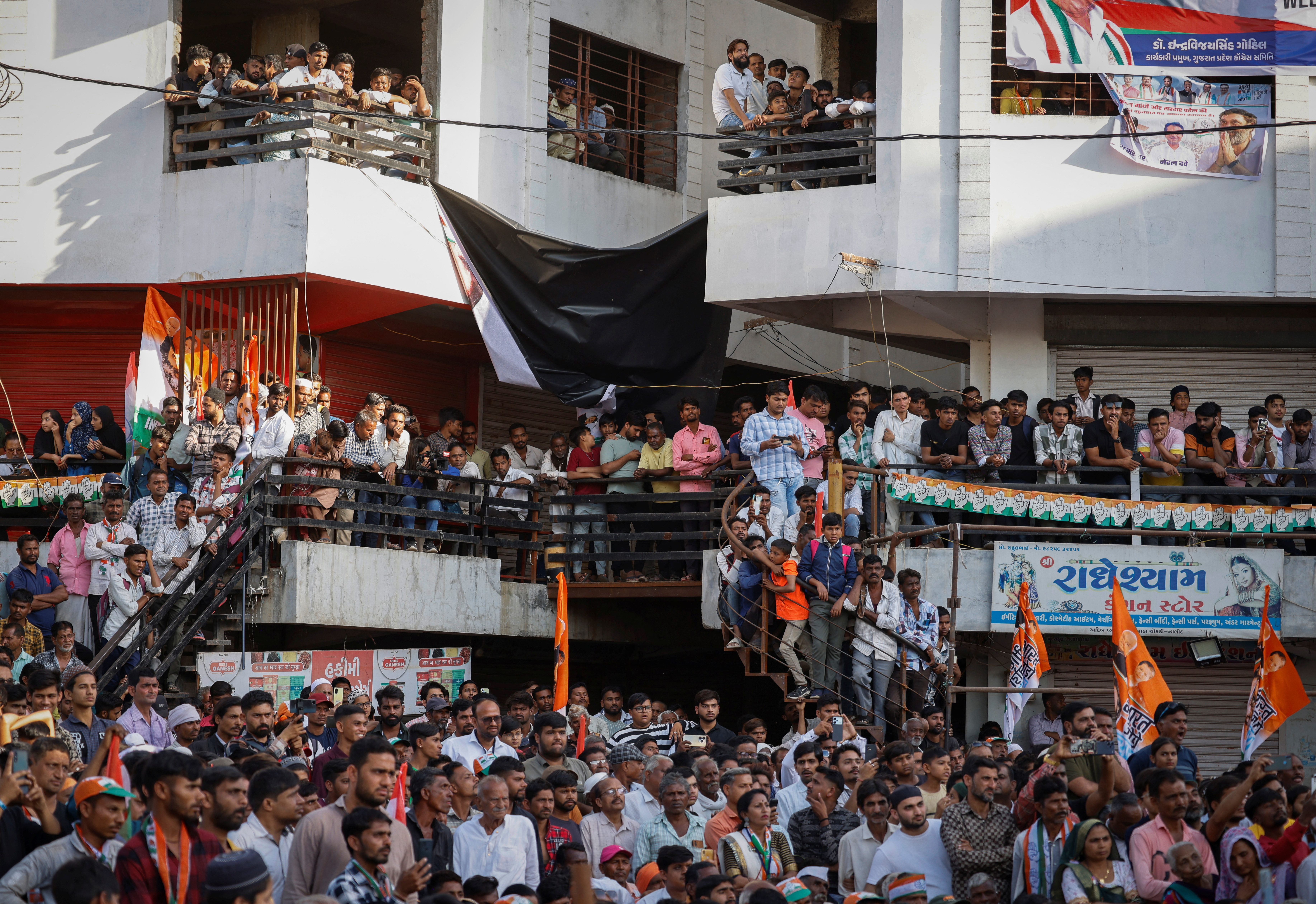 Rahul Gandhi, a senior leader of India's main opposition Congress party, during his 66-day long "Bharat Jodo Nyay Yatra", in Jhalod town