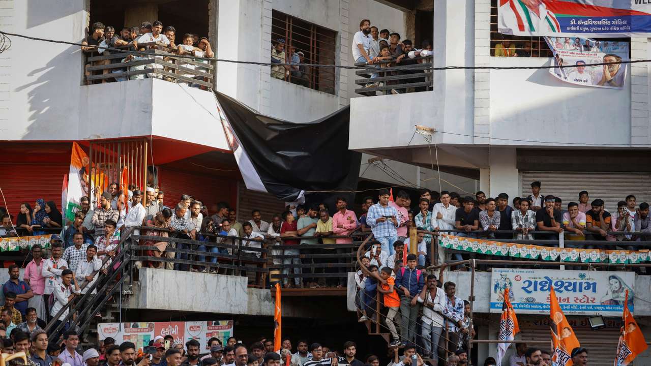 Rahul Gandhi, a senior leader of India's main opposition Congress party, during his 66-day long "Bharat Jodo Nyay Yatra", in Jhalod town