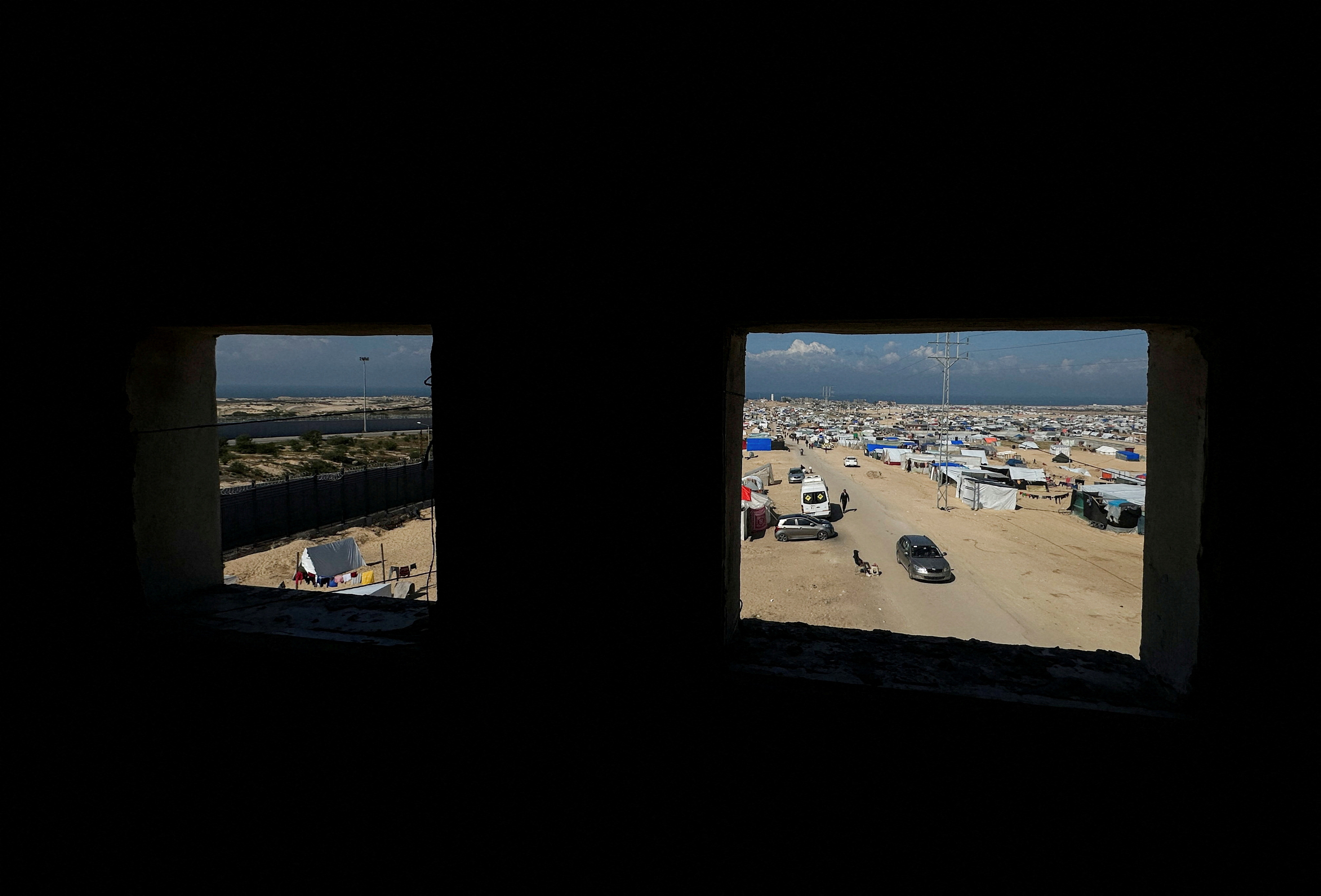 Displaced Palestinians shelter at a tent camp in Rafah in the southern Gaza Strip