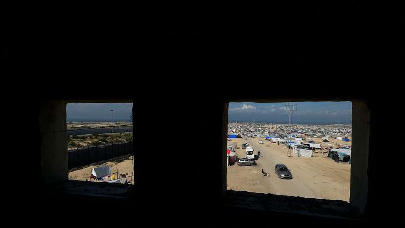 Displaced Palestinians shelter at a tent camp in Rafah in the southern Gaza Strip