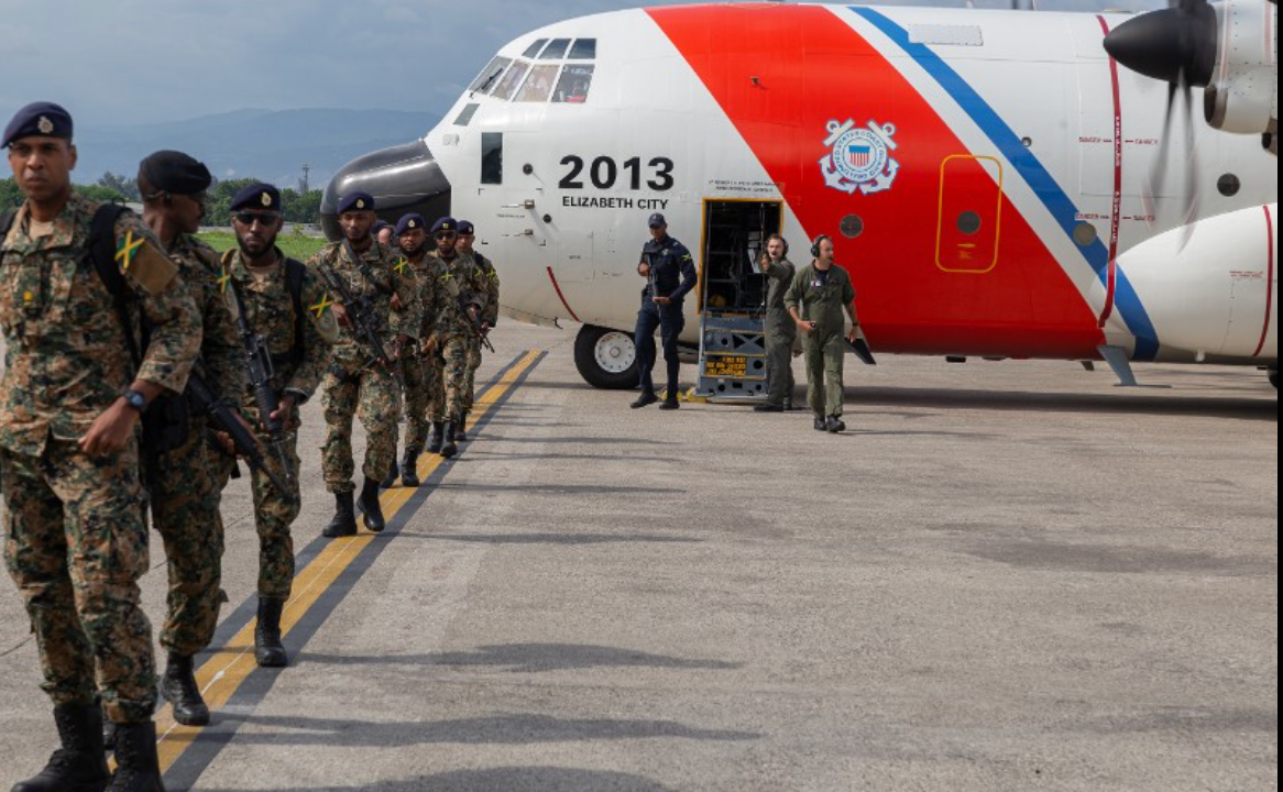 New Jamaican military and police units land on the tarmac of Toussaint Louverture International Airport in Port-au-Prince, Haiti on September 12, 2024.