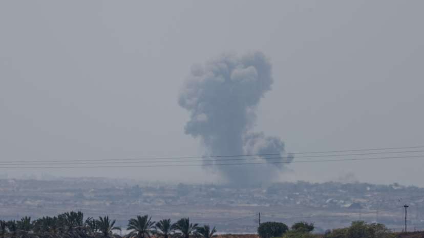 Smoke rises over Gaza following an explosion, as seen from Israel