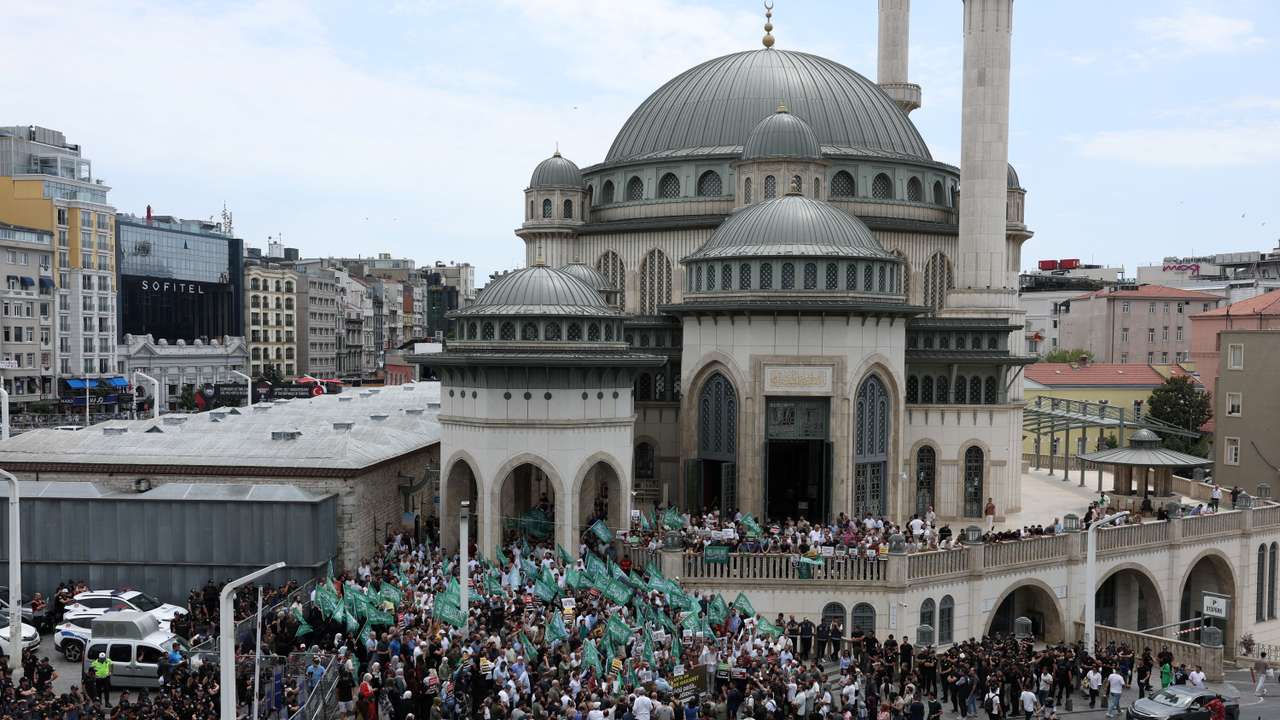 Pro-Islamist protest against a caricature in satirical magazine allegedly depicting Prophet Mohammed and Moses, in Istanbul