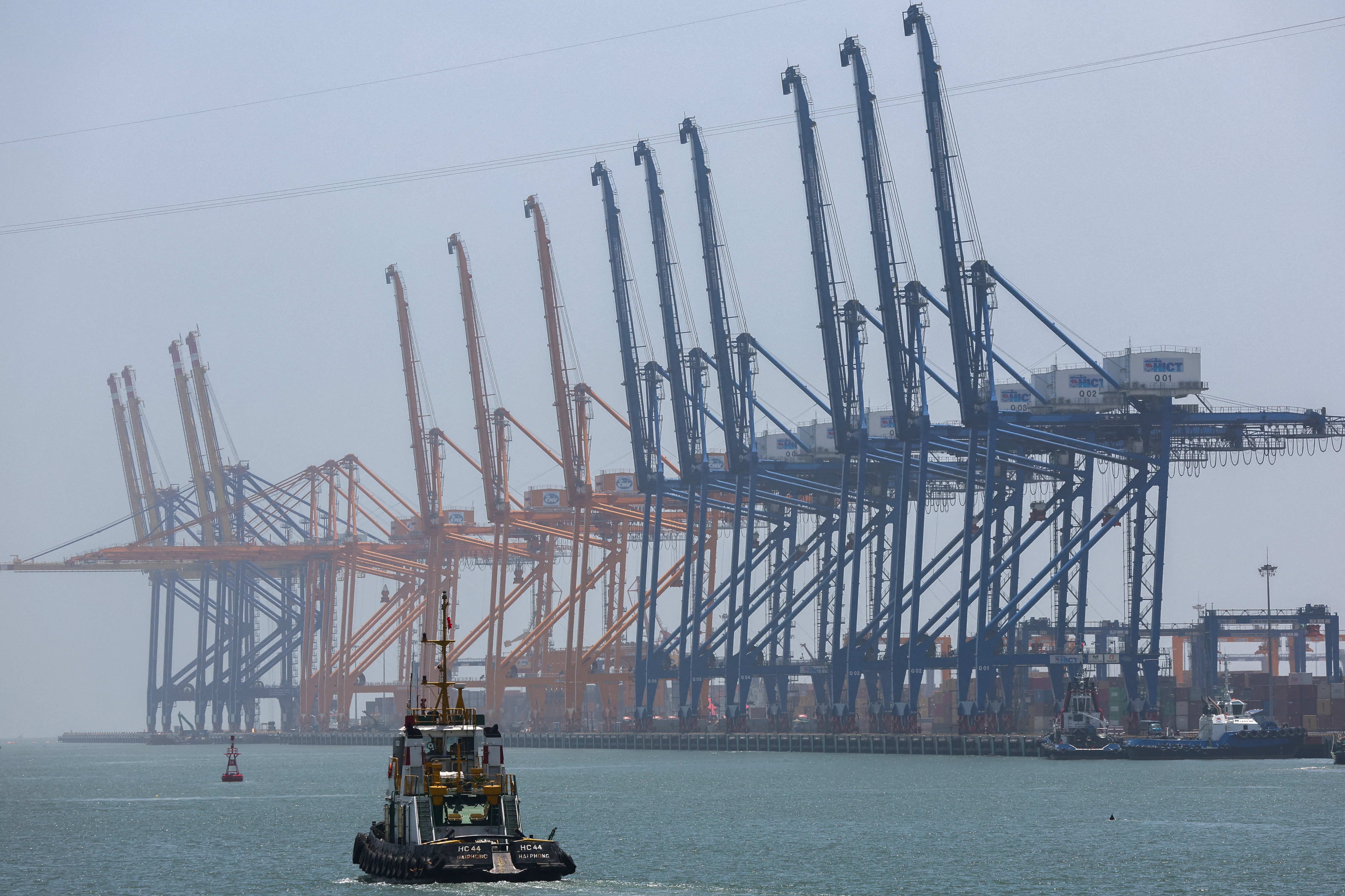 A ship is seen near the Hai Phong International Container Terminal